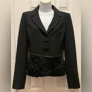 ANNE KLEIN NEW Black Blazer Suit Jacket Ornate Ruffled Material Floral Women's 2